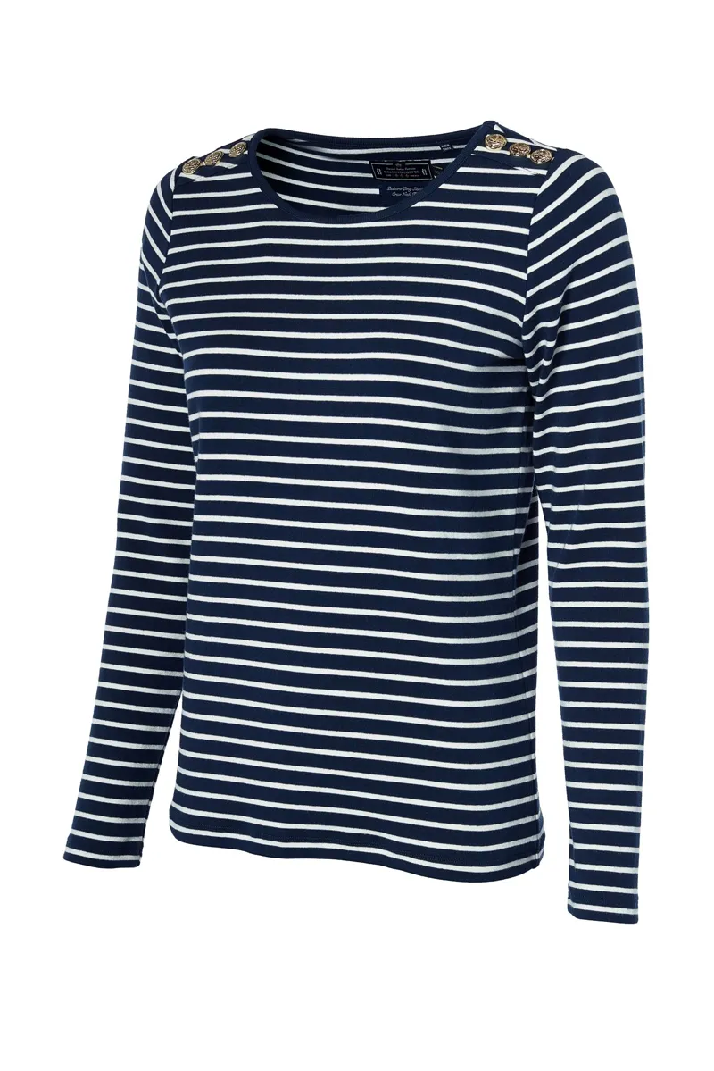 Holland Cooper Padstow Long Sleeve Crew Neck Tee Ink Navy Natural Stripe-7