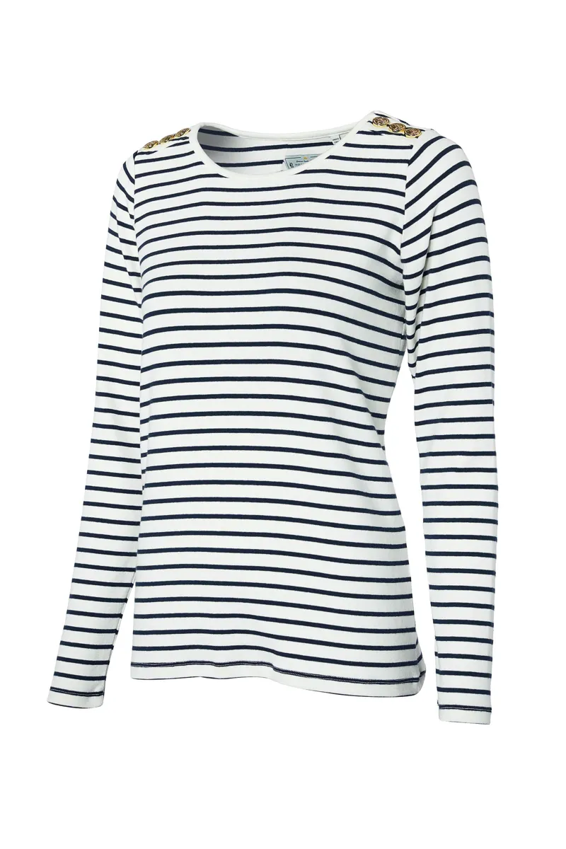 Holland Cooper Padstow Long Sleeve Crew Neck Tee Natural Ink Navy Stripe-6