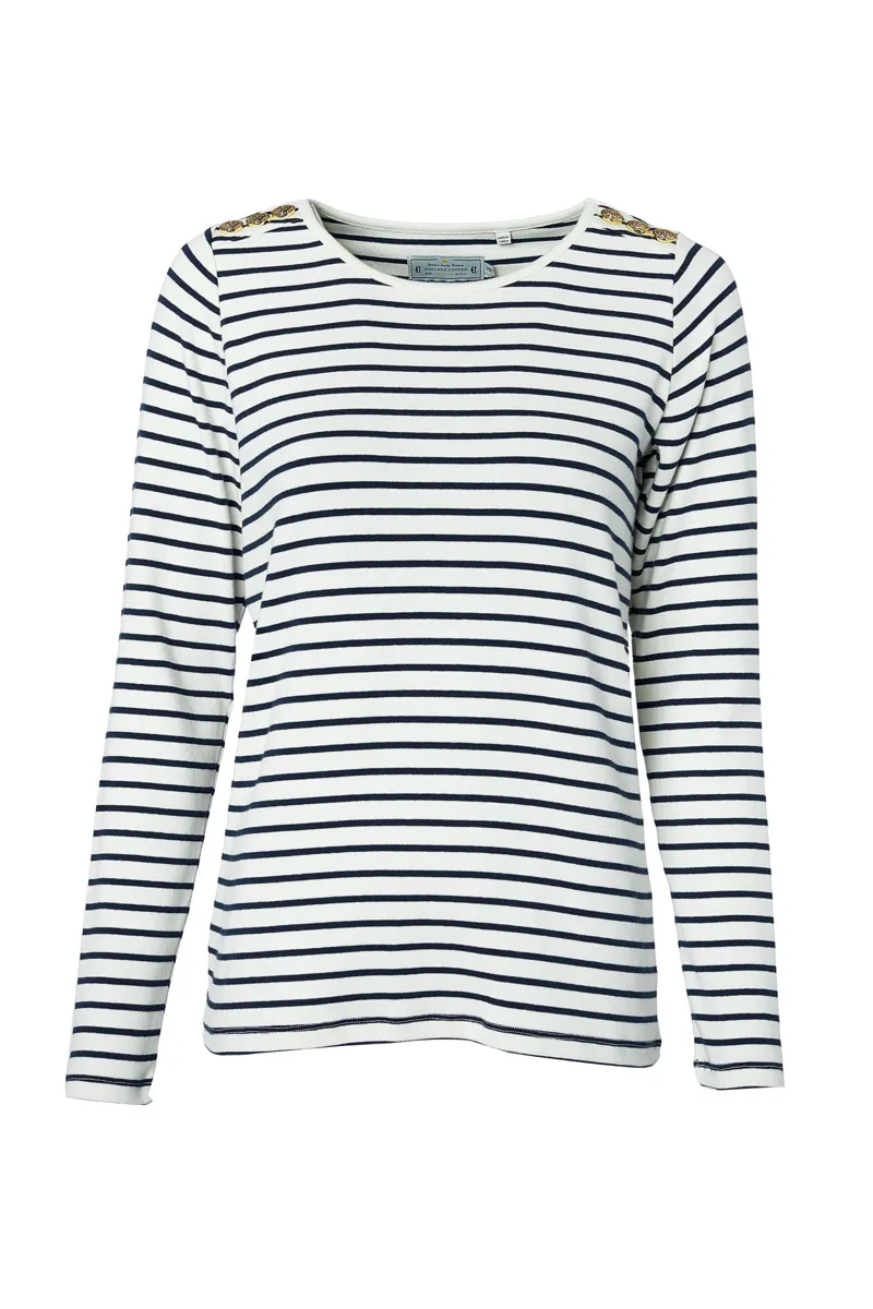 Holland Cooper Padstow Long Sleeve Crew Neck Tee Natural Ink Navy Stripe-9