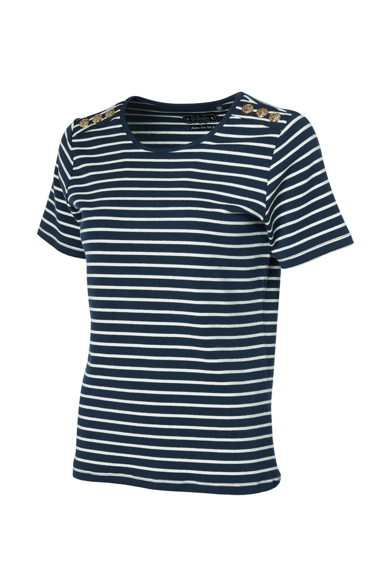 Holland Cooper Padstow Crew Neck Tee Ink Navy Natural Stripe-1
