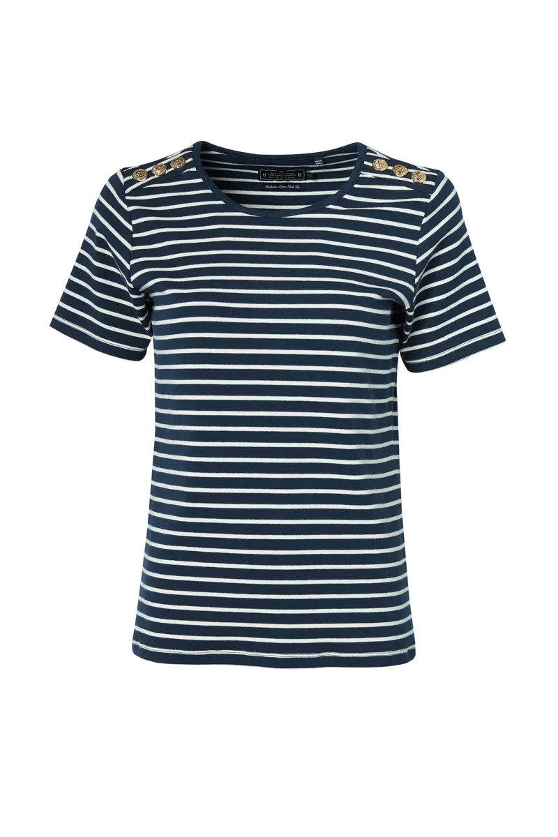 Holland Cooper Padstow Crew Neck Tee Ink Navy Natural Stripe-3