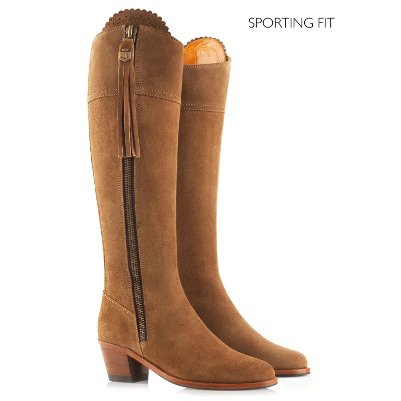Fairfax and Favor Regina Heeled Boots Sporting Fit Tan Suede
