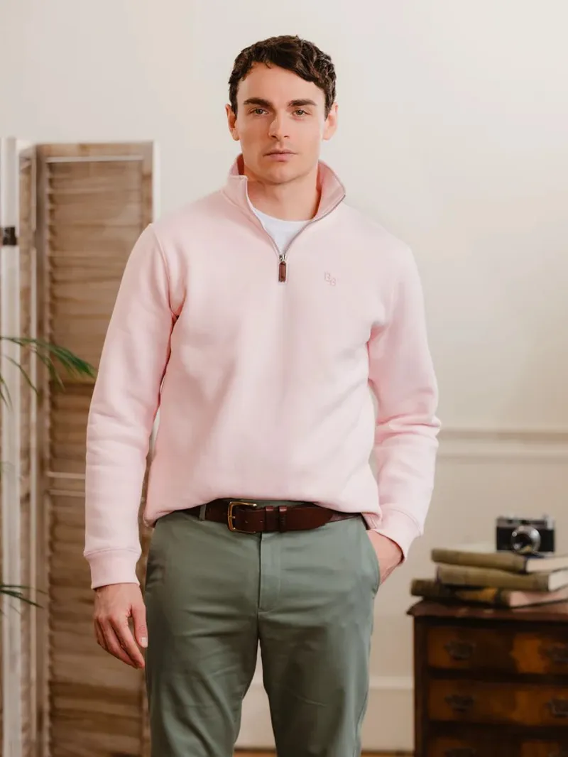 Beaumont and Bear Tuckenhay Unisex Quarter Zip Pastel Pink-1