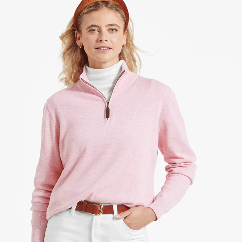 Schoffel Polperro Pima Cotton Quarter Zip Jumper Pink Marl-1