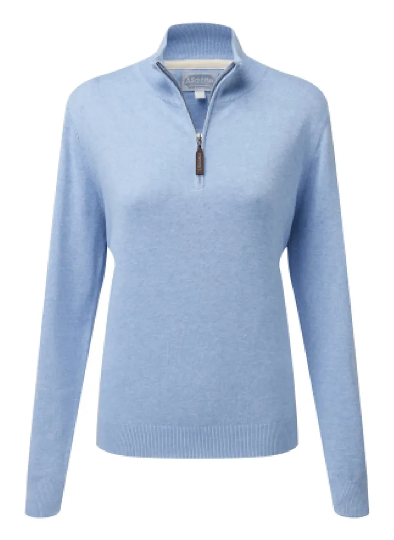 Schoffel Polperro Pima Cotton 1/4 Zip Jumper Sky Blue