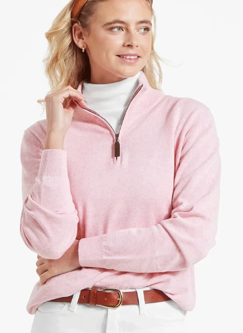 Schoffel Polperro Pima Cotton Quarter Zip Jumper Pink Marl-2