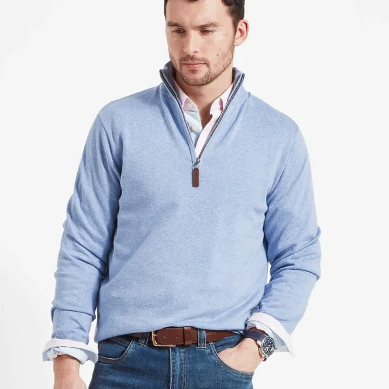 Schoffel Porthmeor Pima Cotton Quarter Zip Jumper Sky Blue-1