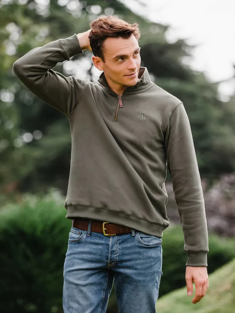 Beaumont and Bear Tuckenhay Unisex Quarter Zip Khaki-3