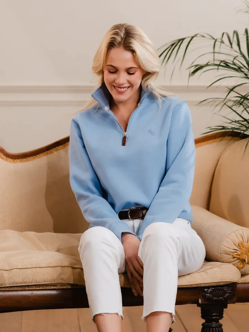 Beaumont and Bear Tuckenhay Unisex Quarter Zip Cornflower Blue-5