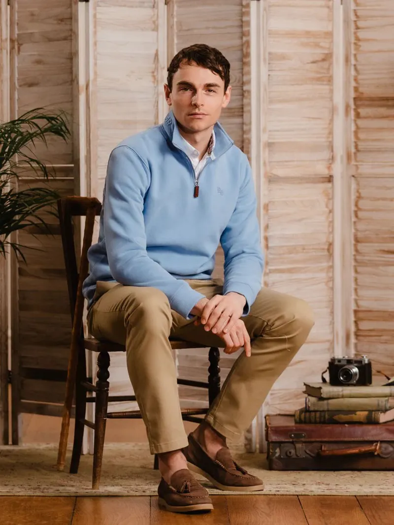 Beaumont and Bear Tuckenhay Unisex Quarter Zip Cornflower Blue-6