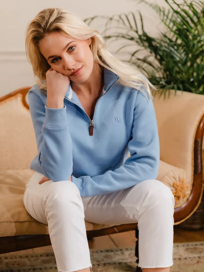 Beaumont and Bear Tuckenhay Unisex Quarter Zip Cornflower Blue-1