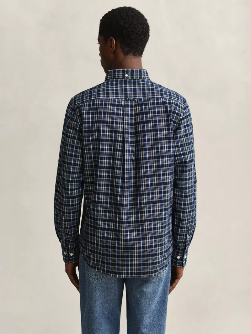 Gant Archive Poplin Regular Fit Check Shirt in Indigo-2