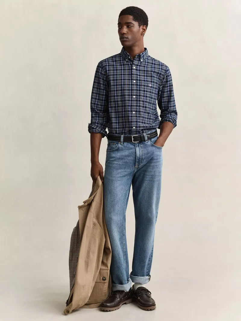Gant Archive Poplin Regular Fit Check Shirt in Indigo-6