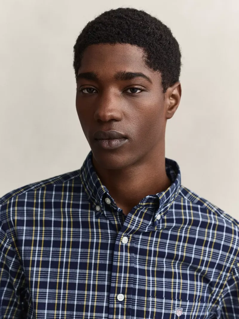 Gant Archive Poplin Regular Fit Check Shirt in Indigo-3