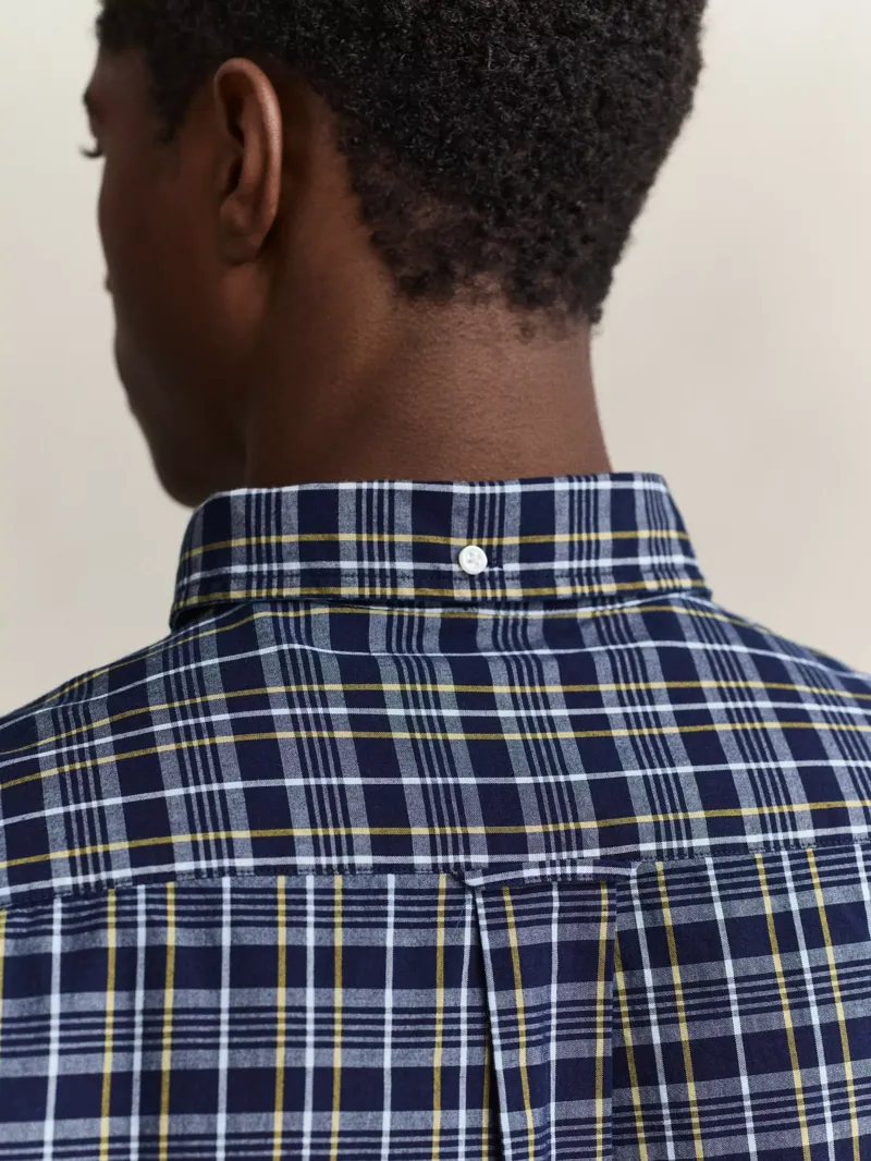 Gant Archive Poplin Regular Fit Check Shirt in Indigo-4