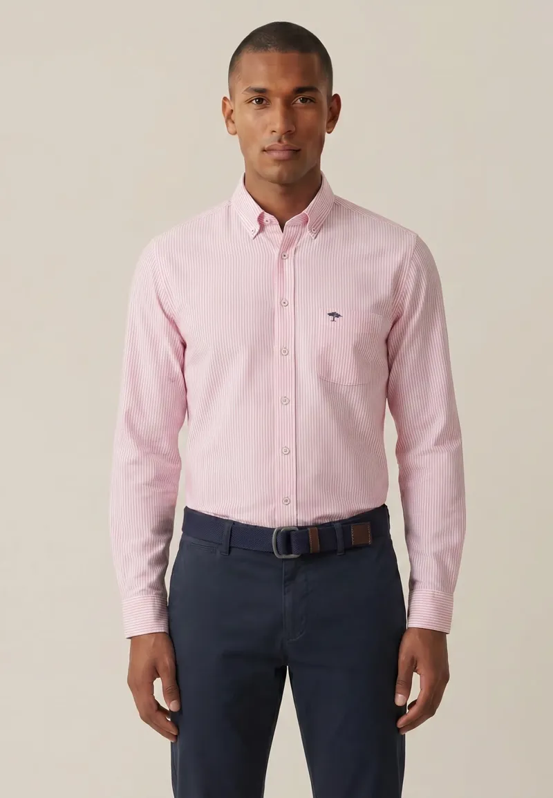 Fynch-Hatton All Season Oxford Shirt in Pink Stripe-2