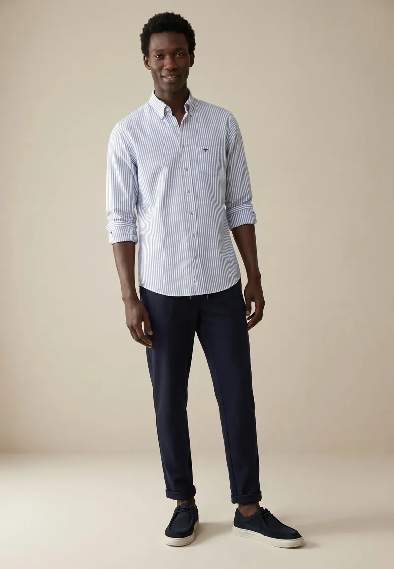 Fynch-Hatton Poplin Stripe Cotton Shirt in Light Blue-3
