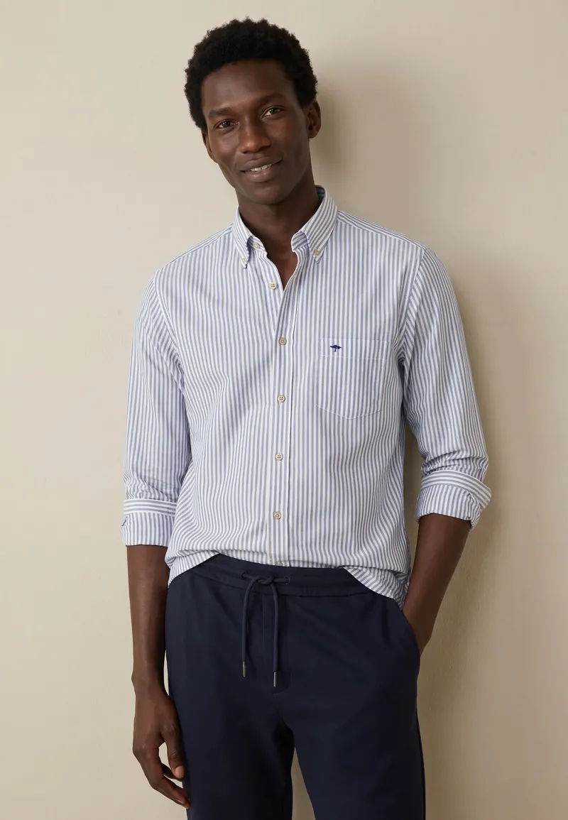 Fynch-Hatton Poplin Stripe Cotton Shirt in Light Blue-2