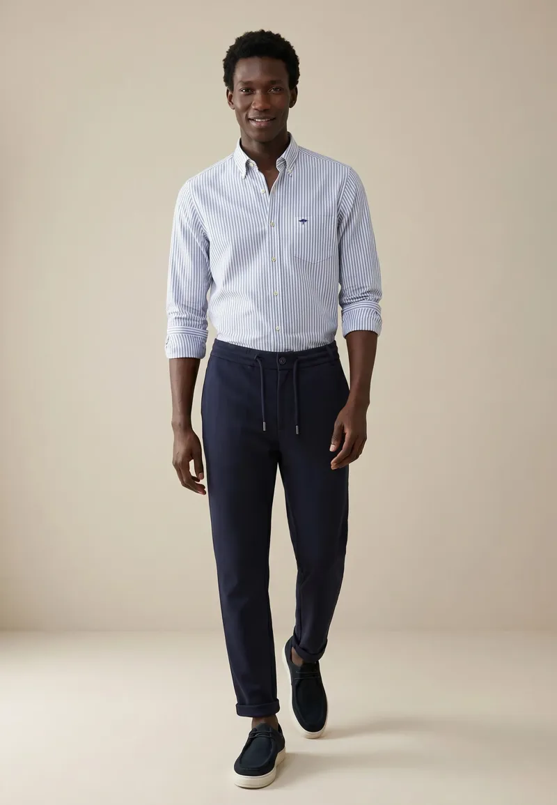 Fynch-Hatton Poplin Stripe Cotton Shirt in Light Blue-4