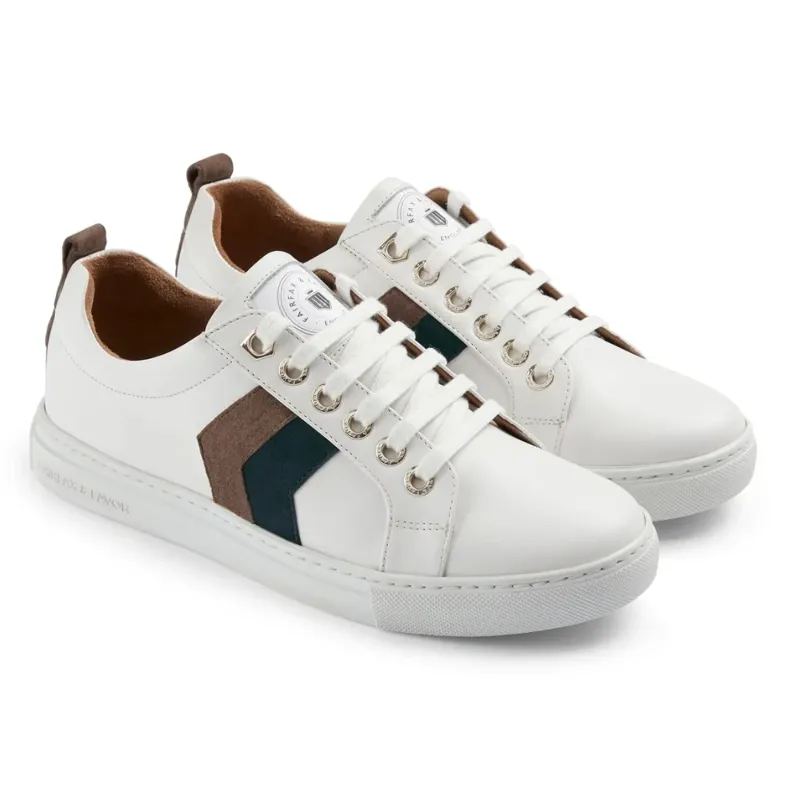 Fairfax and Favor Alexandra Trainer in White Leather Teal/Deep Taupe-1