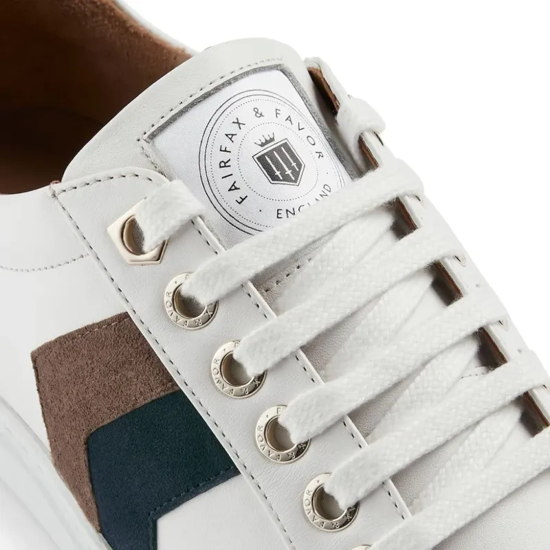 Fairfax and Favor Alexandra Trainer in White Leather Teal/Deep Taupe-5
