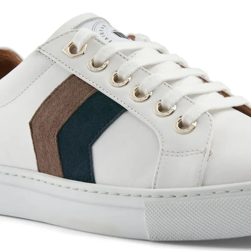 Fairfax and Favor Alexandra Trainer in White Leather Teal/Deep Taupe-6
