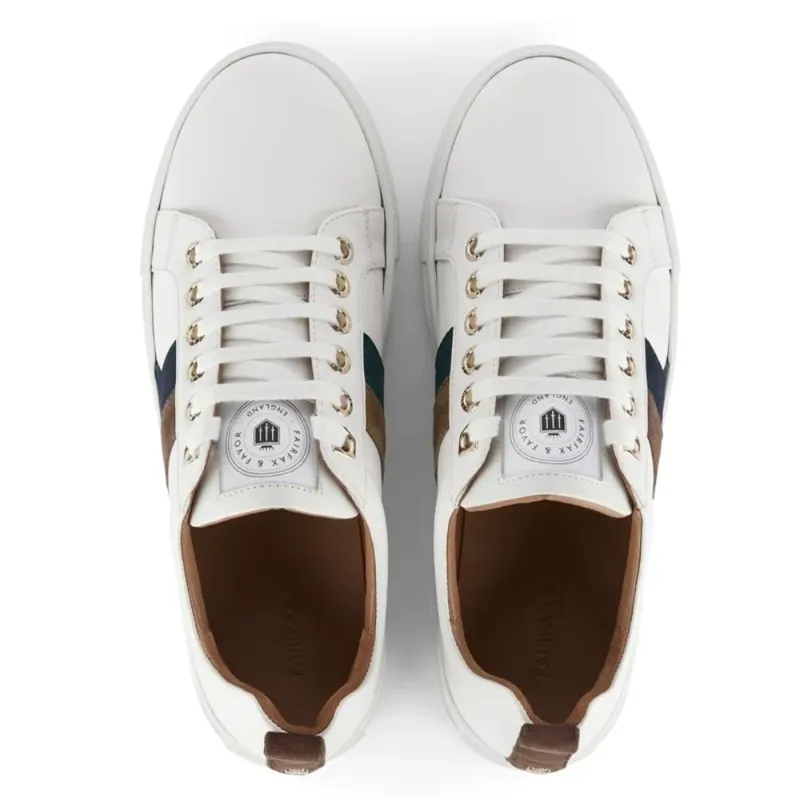 Fairfax and Favor Alexandra Trainer in White Leather Teal/Deep Taupe-3