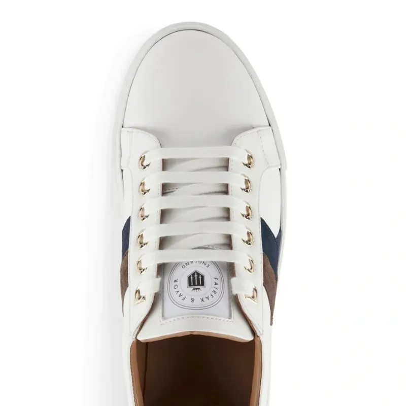 Fairfax and Favor Alexandra Trainer in White Leather Teal/Deep Taupe-4