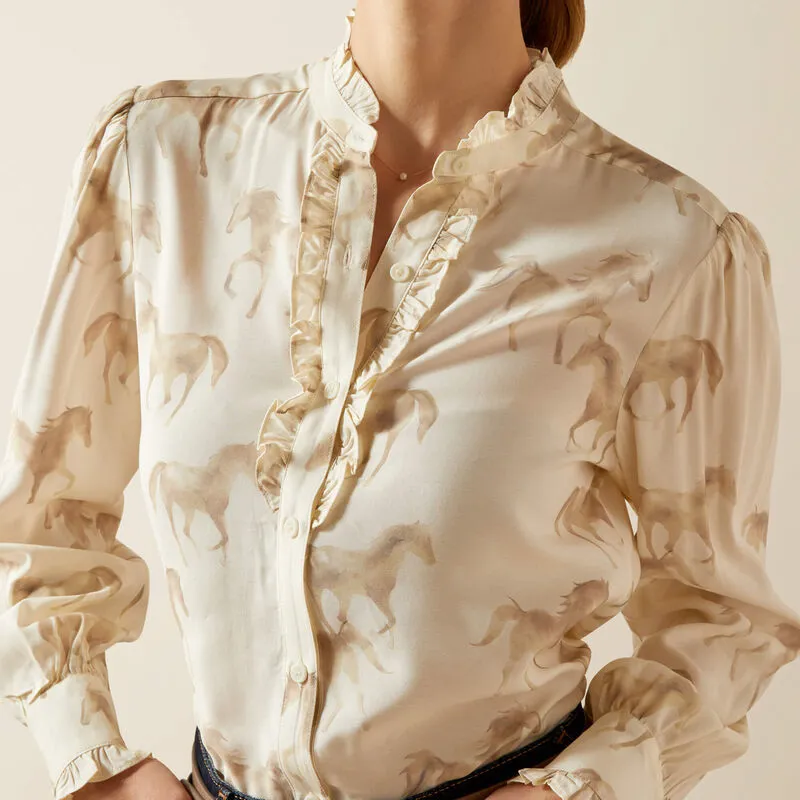 Ariat Cricklade Blouse in Watercolor Horse Print-3
