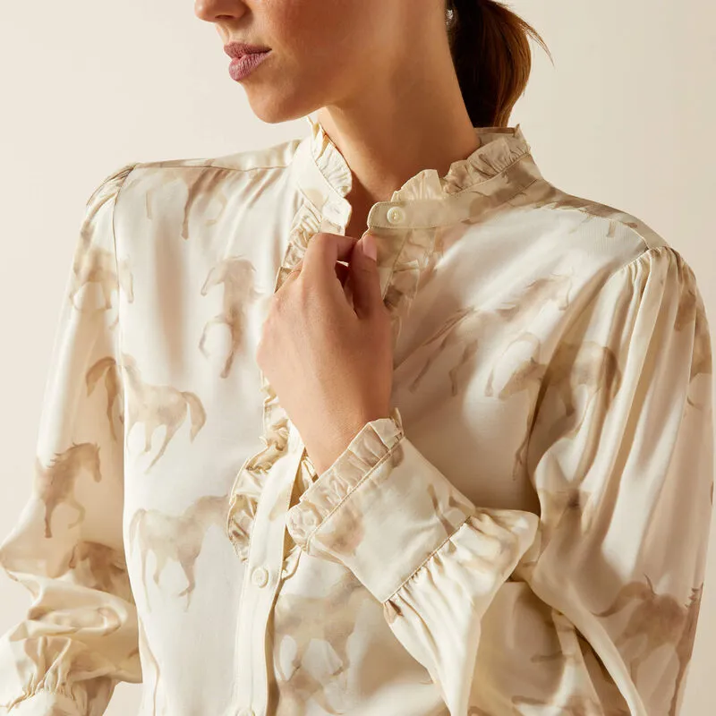 Ariat Cricklade Blouse in Watercolor Horse Print-2
