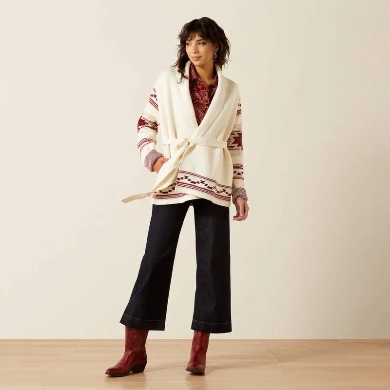 Ariat Westward Wrap Sweater Cream Southwest Print-4
