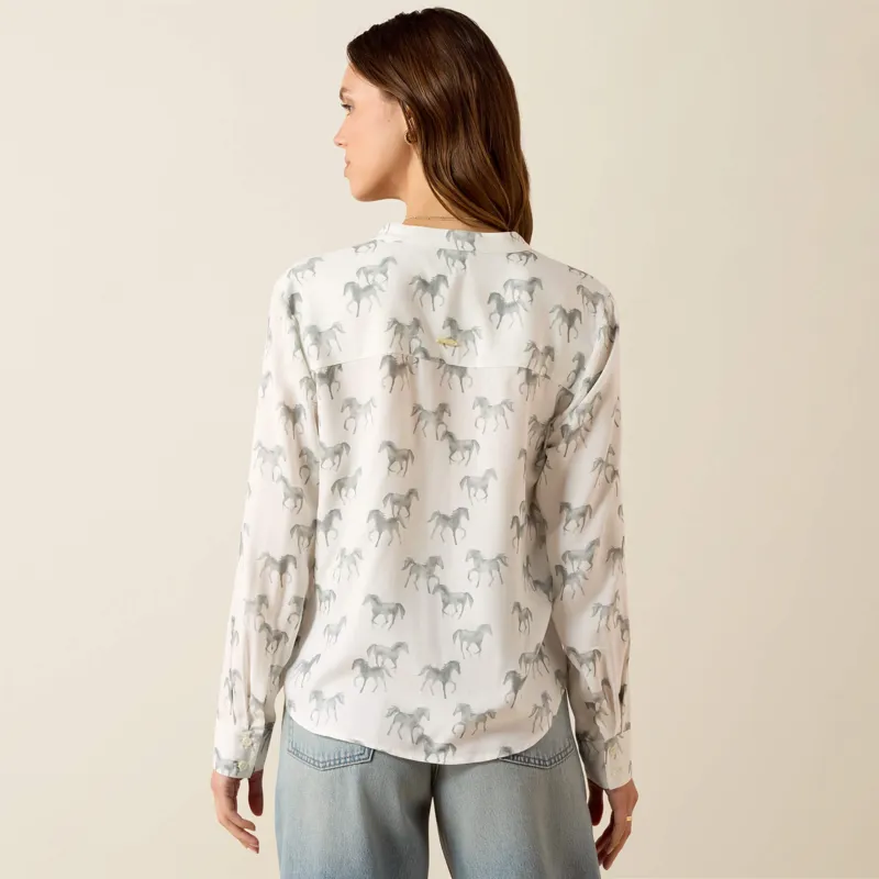 Ariat Thornbeck Blouse in Grey Horse Print-2