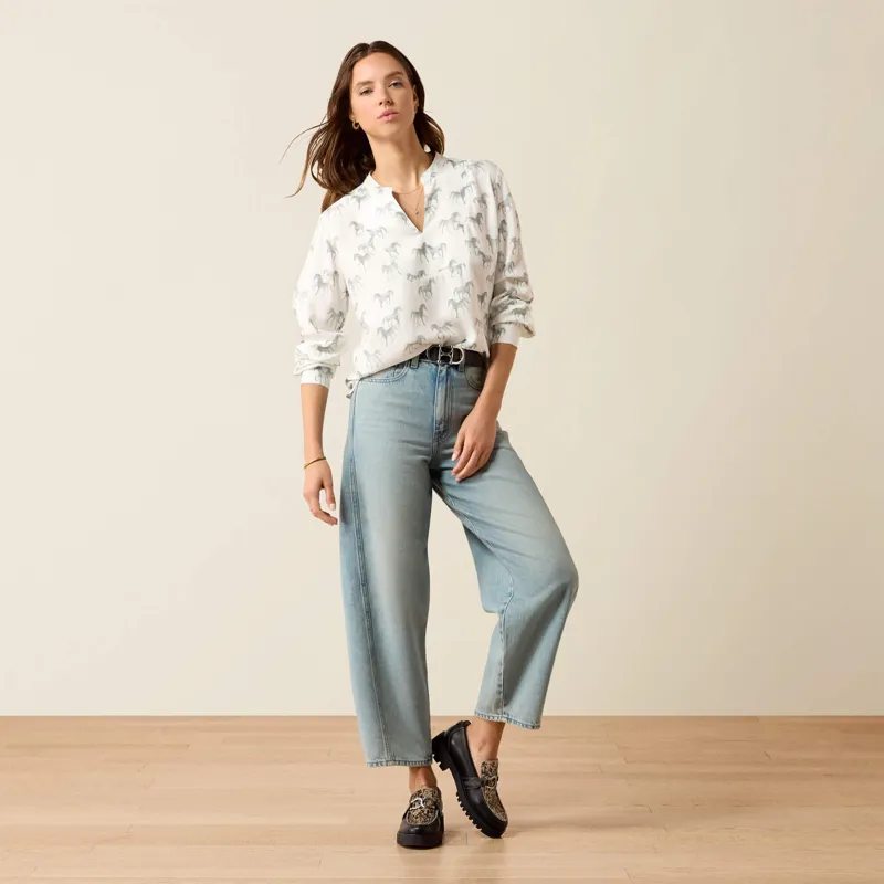 Ariat Thornbeck Blouse in Grey Horse Print-3