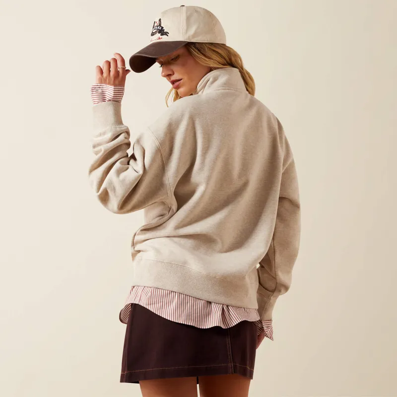 Ariat Running Wild 1/2 Zip Sweatshirt in Oatmeal Heather-1