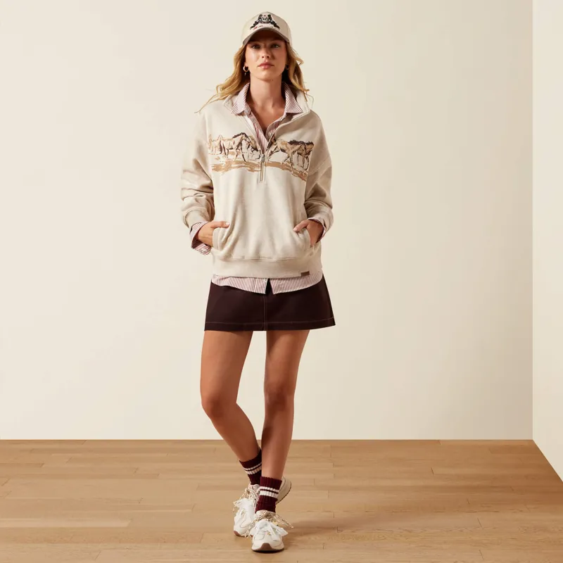Ariat Running Wild 1/2 Zip Sweatshirt in Oatmeal Heather-2