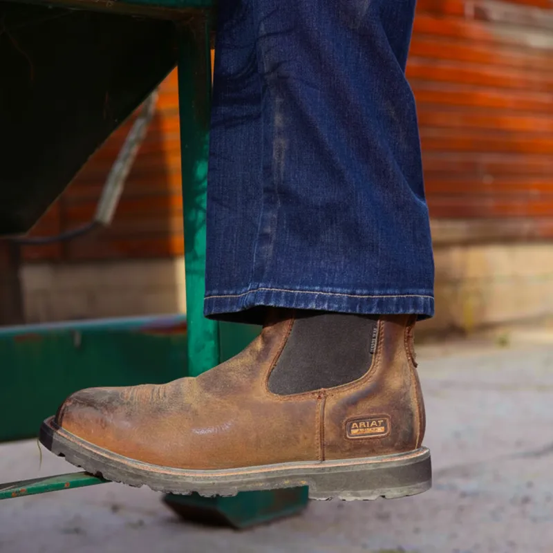 Ariat Ground Rancher Chelsea Wide Square Toe Steel Toe Work Boot in Dark Brown-6