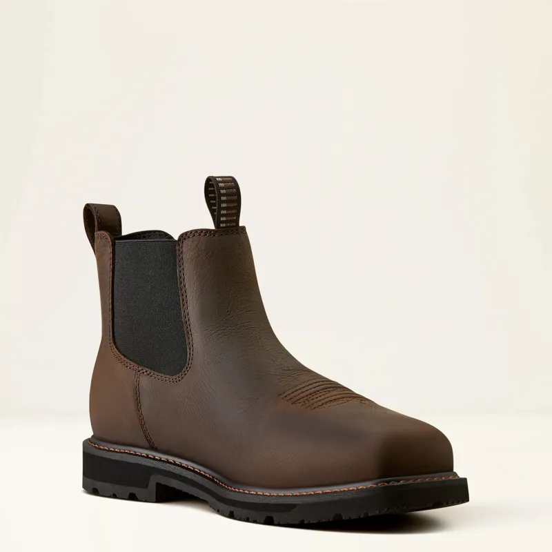 Ariat Ground Rancher Chelsea Wide Square Toe Steel Toe Work Boot in Dark Brown-2