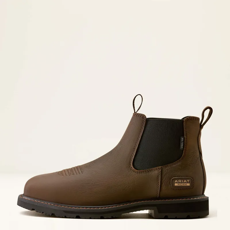 Ariat Ground Rancher Chelsea Wide Square Toe Steel Toe Work Boot in Dark Brown-1