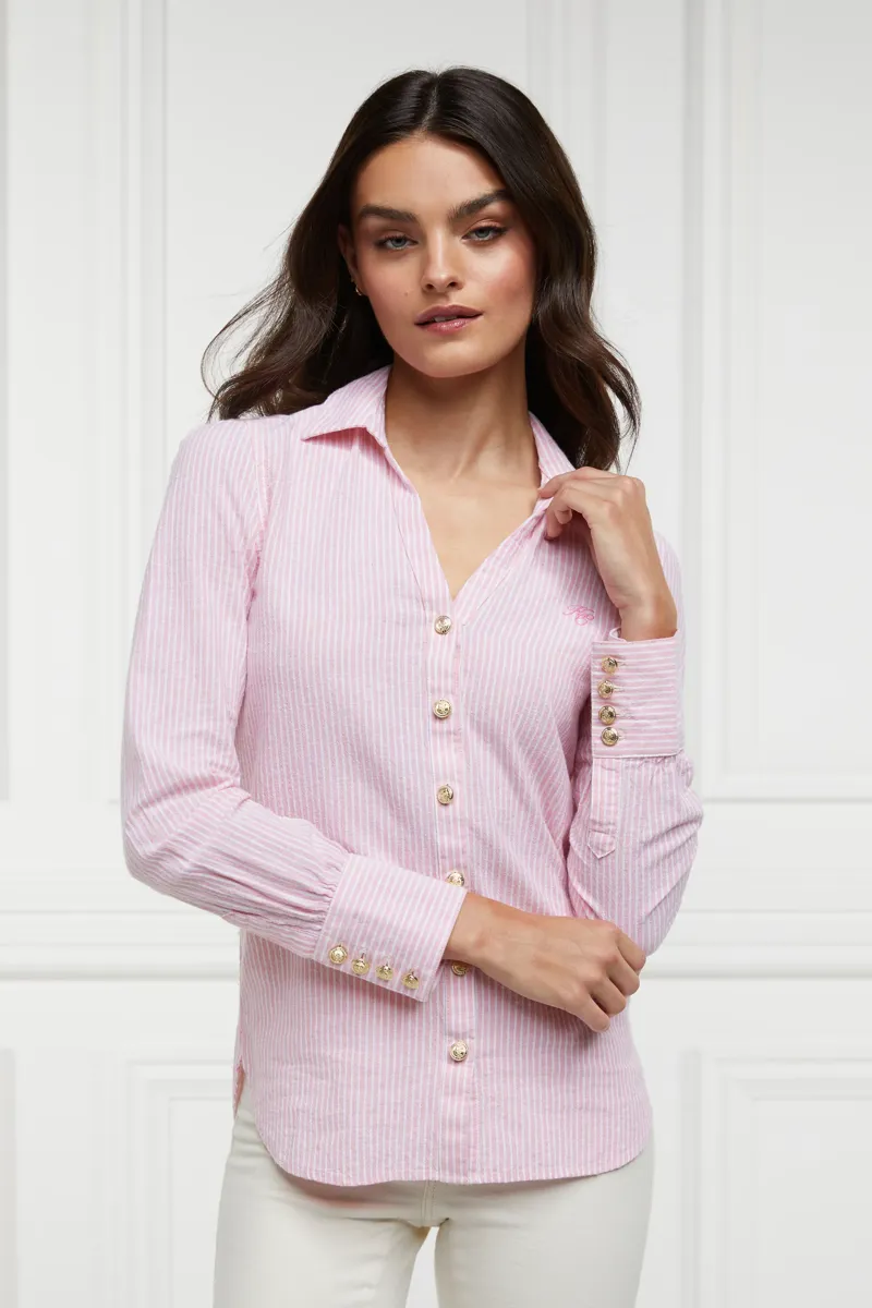 Holland Cooper Classic V-Neck Blouse Pink Stripe-1