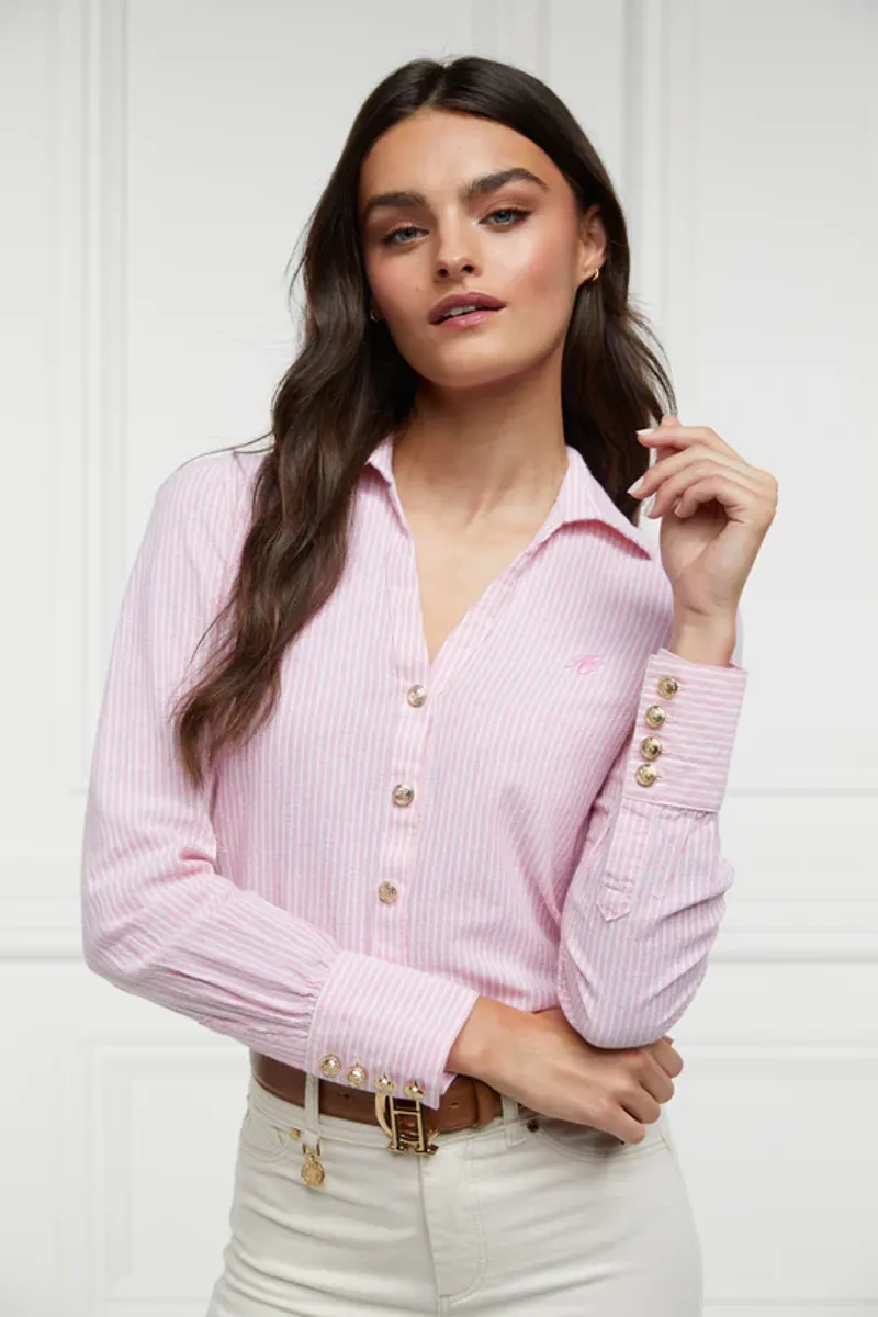 Holland Cooper Classic V-Neck Blouse Pink Stripe-3