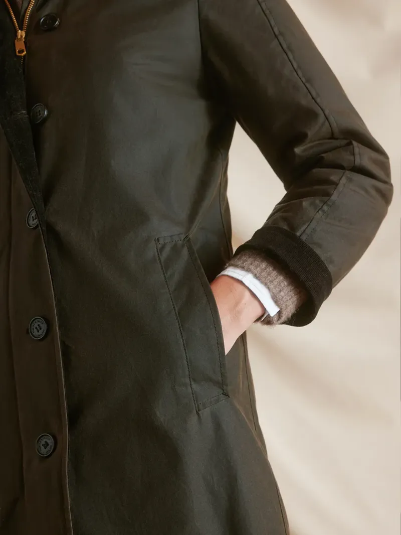 Fairfax and Favor The Edith Wax Longline Coat Dark Khaki-3