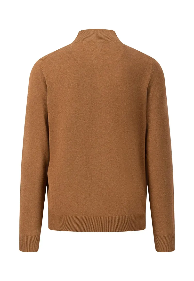 Fynch-Hatton Troyer-Zip Cotton Sweater in Walnut Brown-1