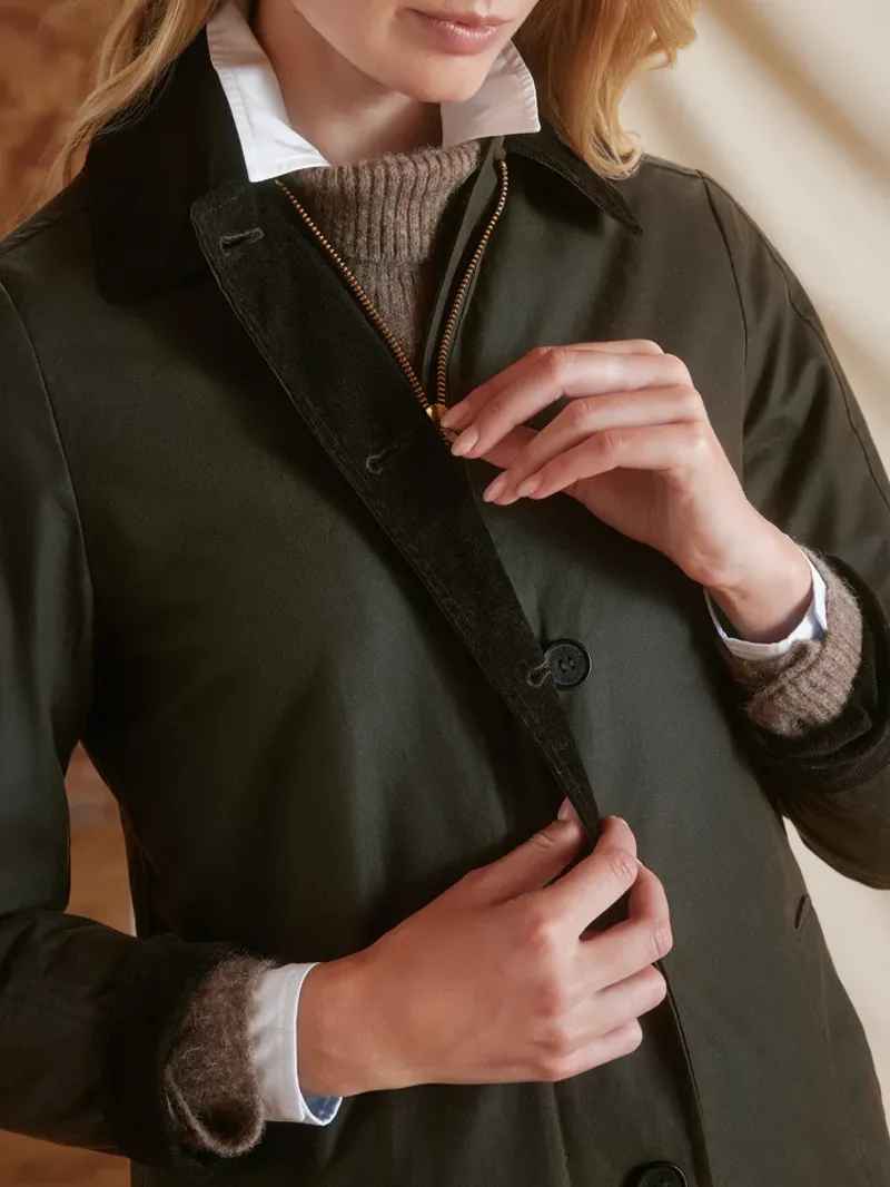 Fairfax and Favor The Edith Wax Longline Coat Dark Khaki-4