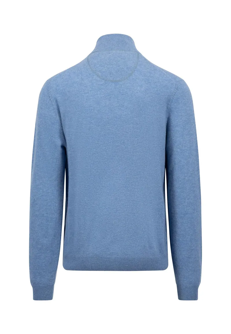Fynch Hatton Quarter Zip Merino Cashmere Knit Cloud Blue-1