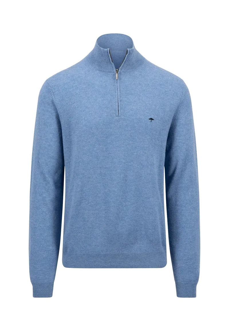 Fynch Hatton Quarter Zip Merino Cashmere Knit Cloud Blue