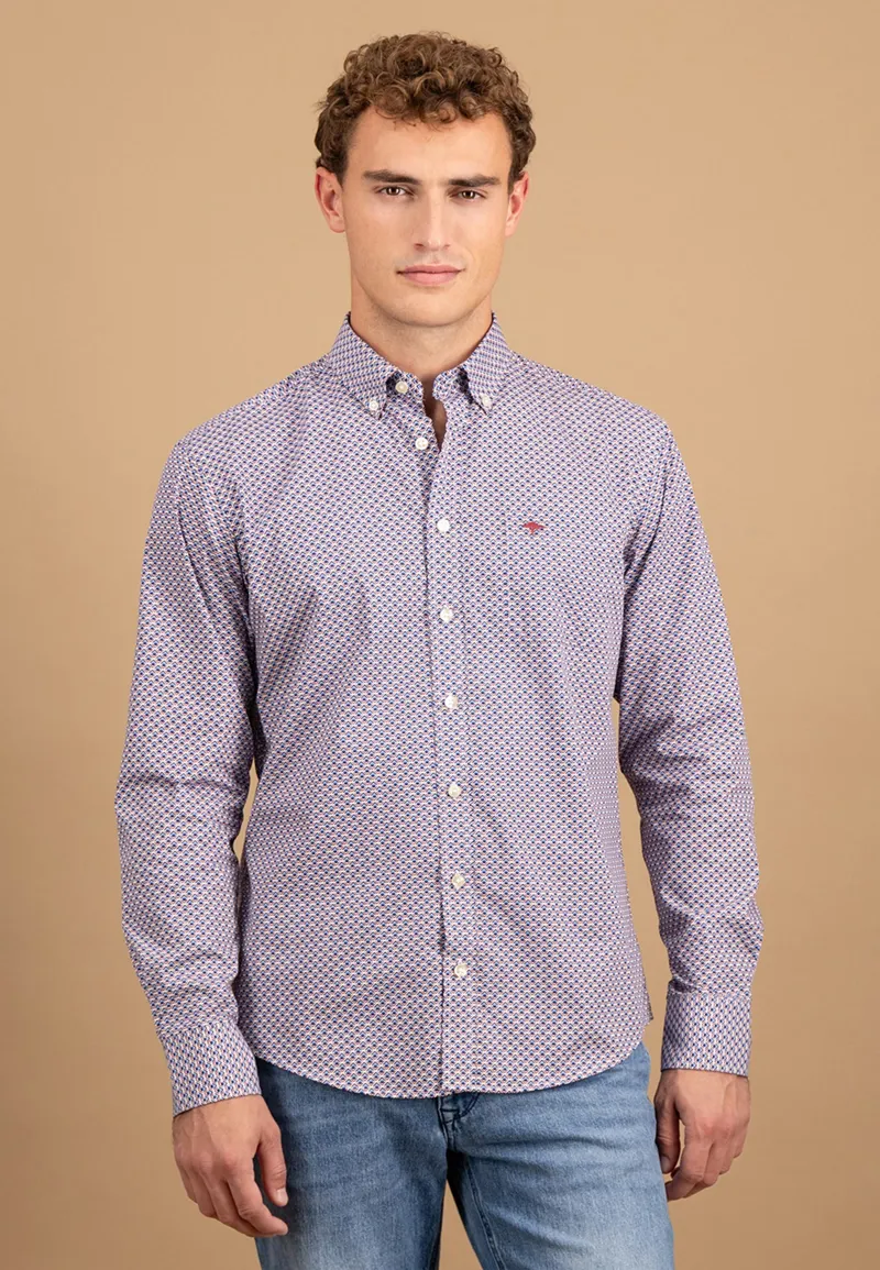 Fynch-Hatton Combi Print Button Down Shirt in Berry-2
