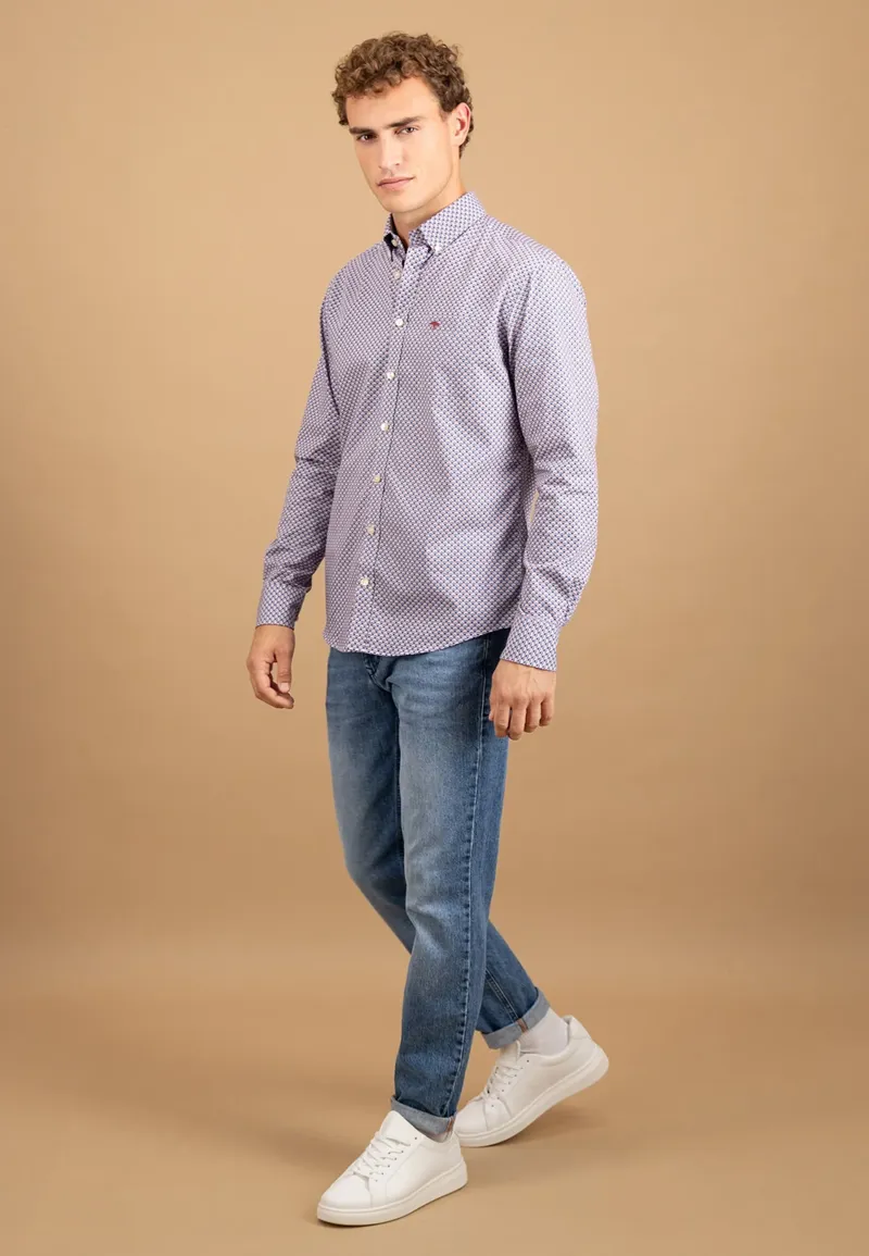 Fynch-Hatton Combi Print Button Down Shirt in Berry-5