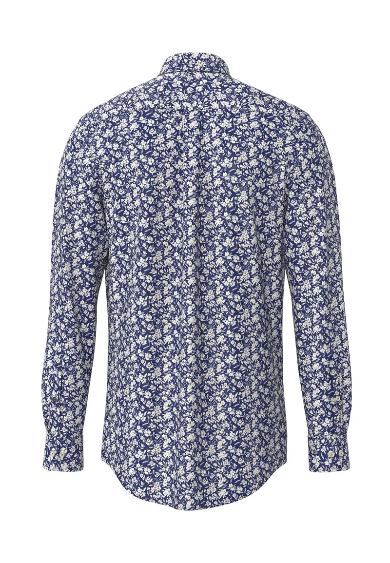 Fynch-Hatton Winter Flower Print Button Down Shirt in Misty Blue-1