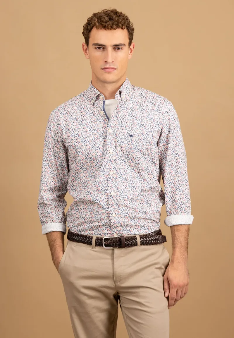 Fynch-Hatton Winter Flower Print Button Down Shirt in Winter White-3