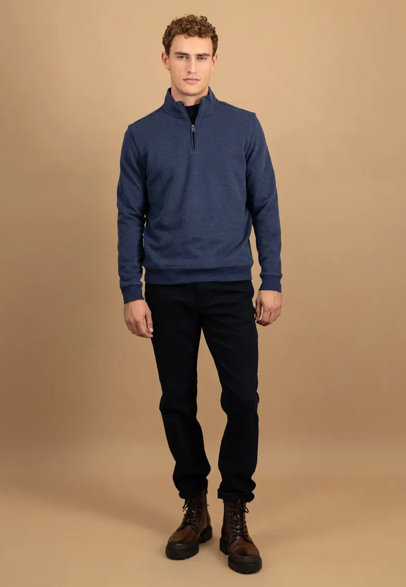 Fynch-Hatton Troyer Zip Sweat Cotton Sweatshirt in Midnight-3